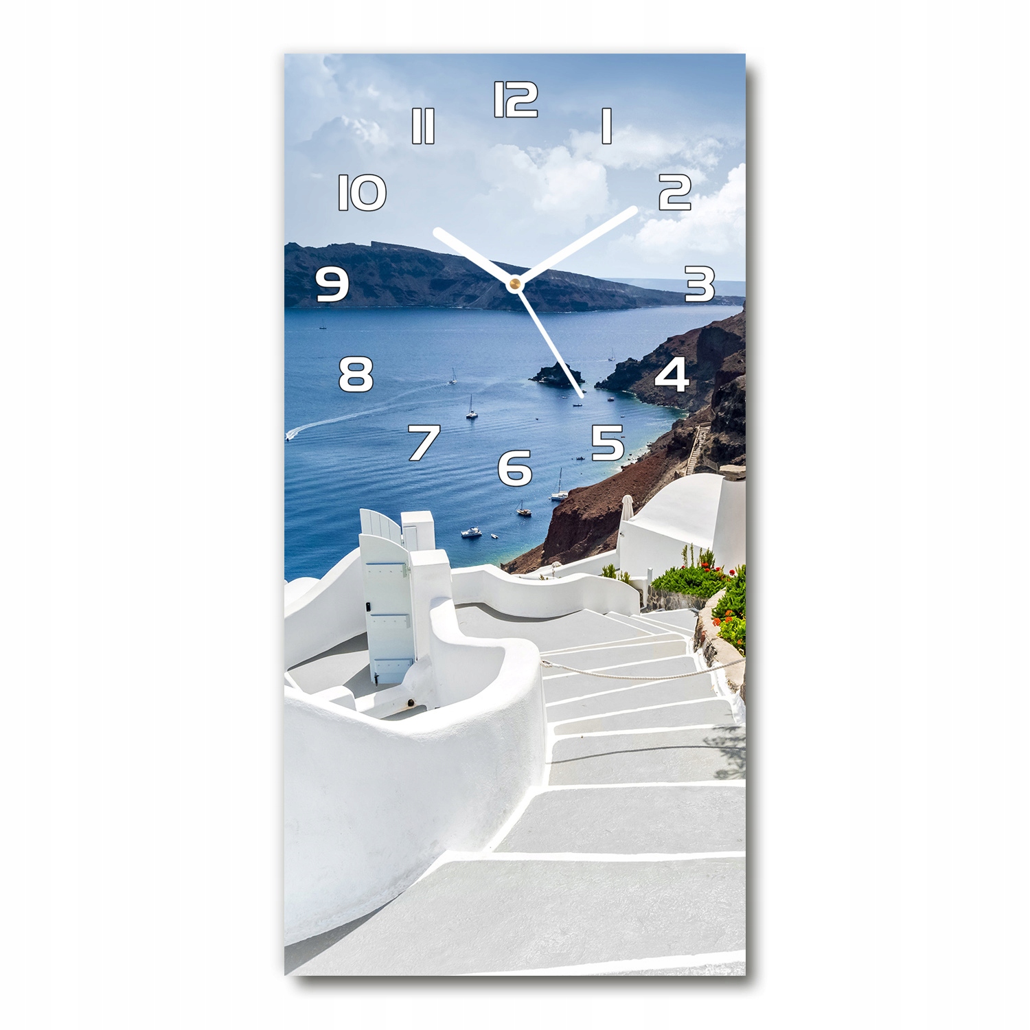 

Pionowy cichy zegar ścienny Santorini Grecja 30x60