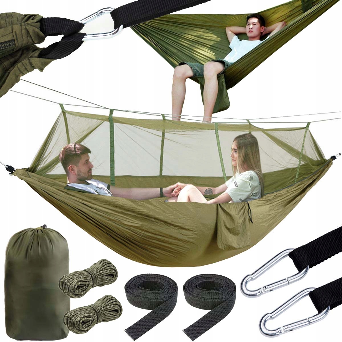 Hamak Z Moskietierą Dwuosobowy Turystyczny Ogrodowy Survivalowy Duży 180KG
