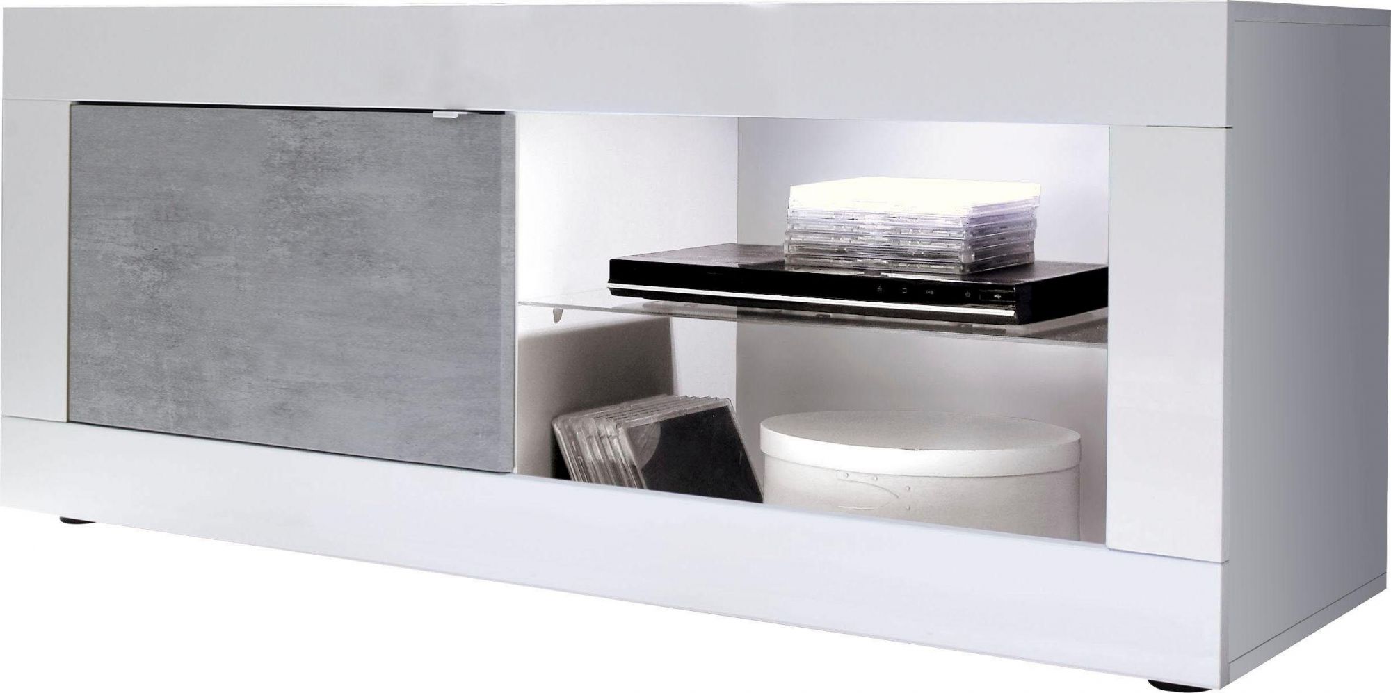 Szafka Rtv pod Tv biały połysk +beton 140 cm Basic Colia