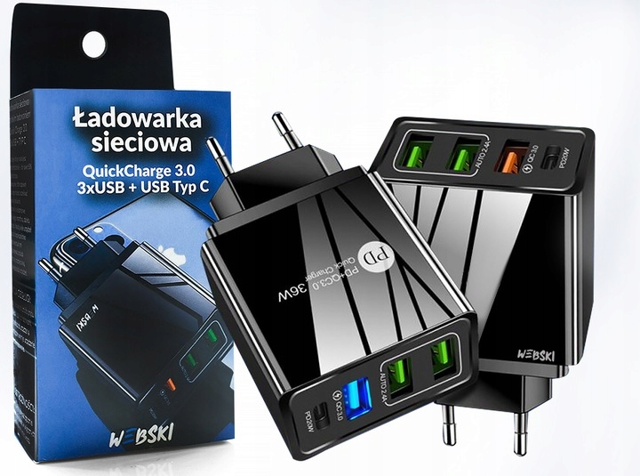 Zasilacz Ładowarka do Laptopa na TYP C + 3 x USB Stan opakowania oryginalne