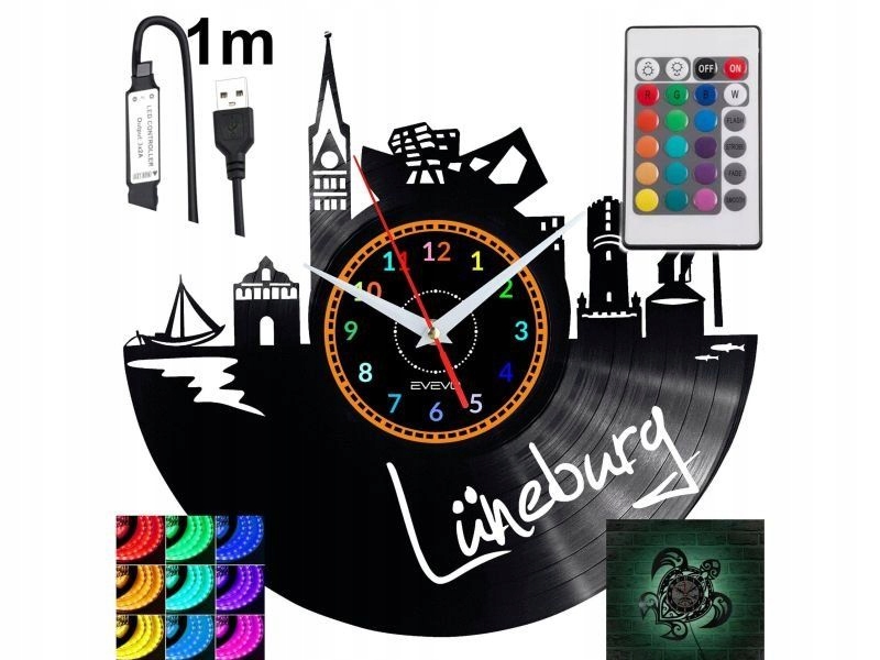 Luneburg Nástěnné podsvícené Led hodiny Rgb na dálkové ovládání Vinylová deska Nowocz