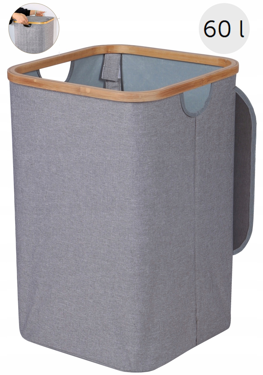

Kosz Na Pranie Bieliznę Pojemnik 60 L Bambus grey