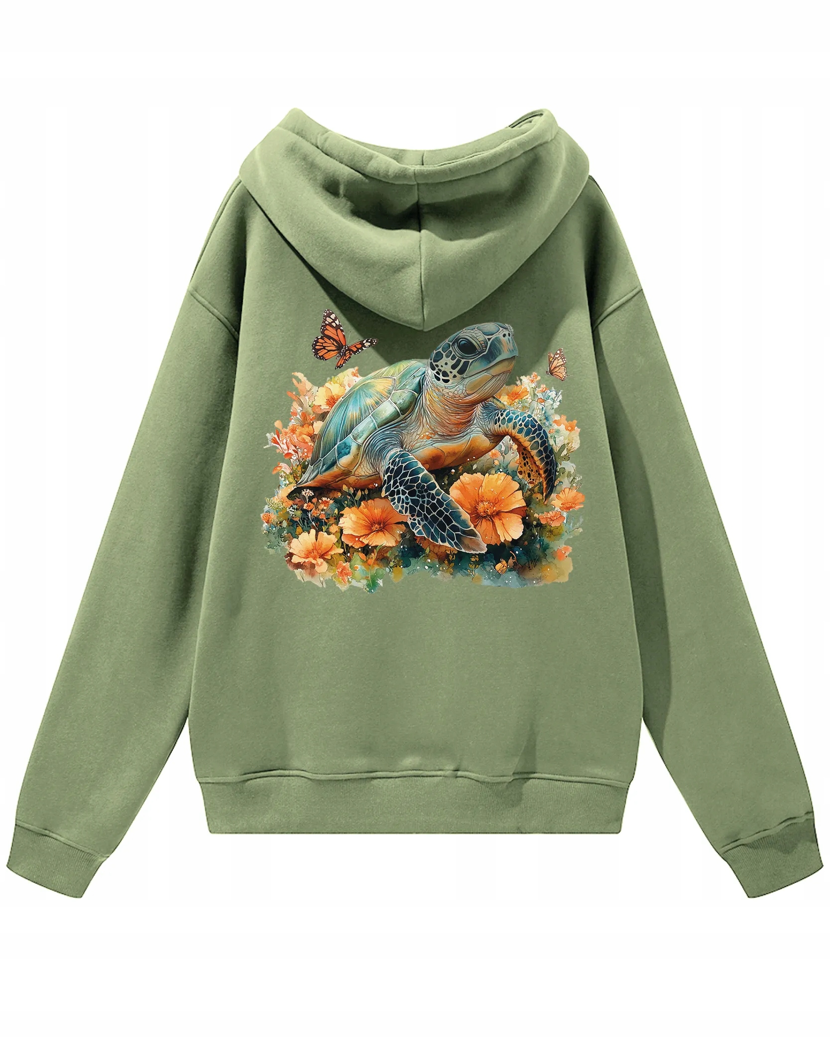 Oversize mikina s kapucí Turtle Nature and Harmony, barevná olivová, velikost S