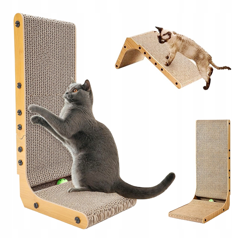 Rohový škrabák pro kočky pelíšek podložka s kočičí mátou 68x42x28 cm L Shaped