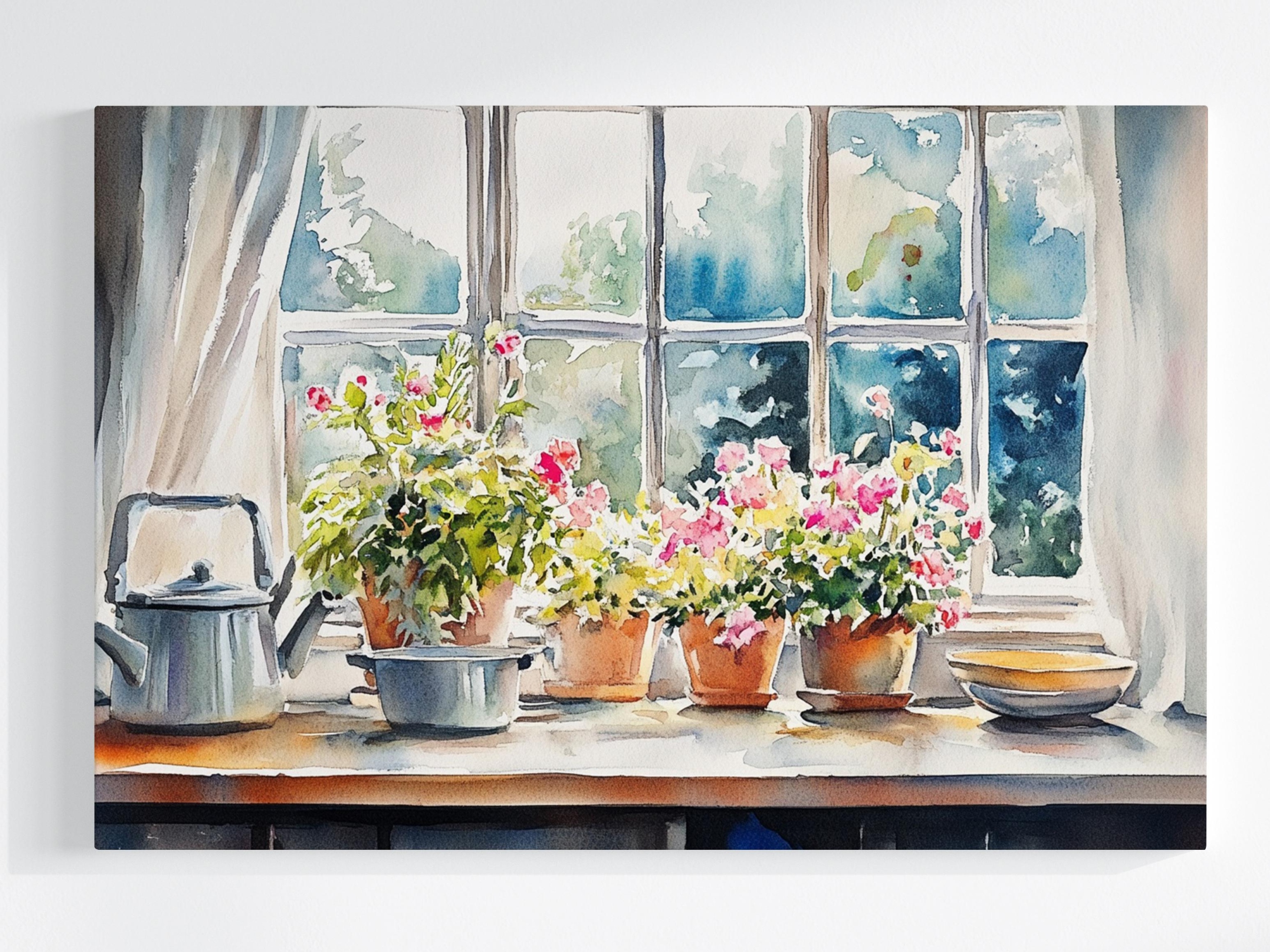 Obraz Na Plátně Canvas Stěna Okno Parapet Květiny Rostliny Dekorace 120x80