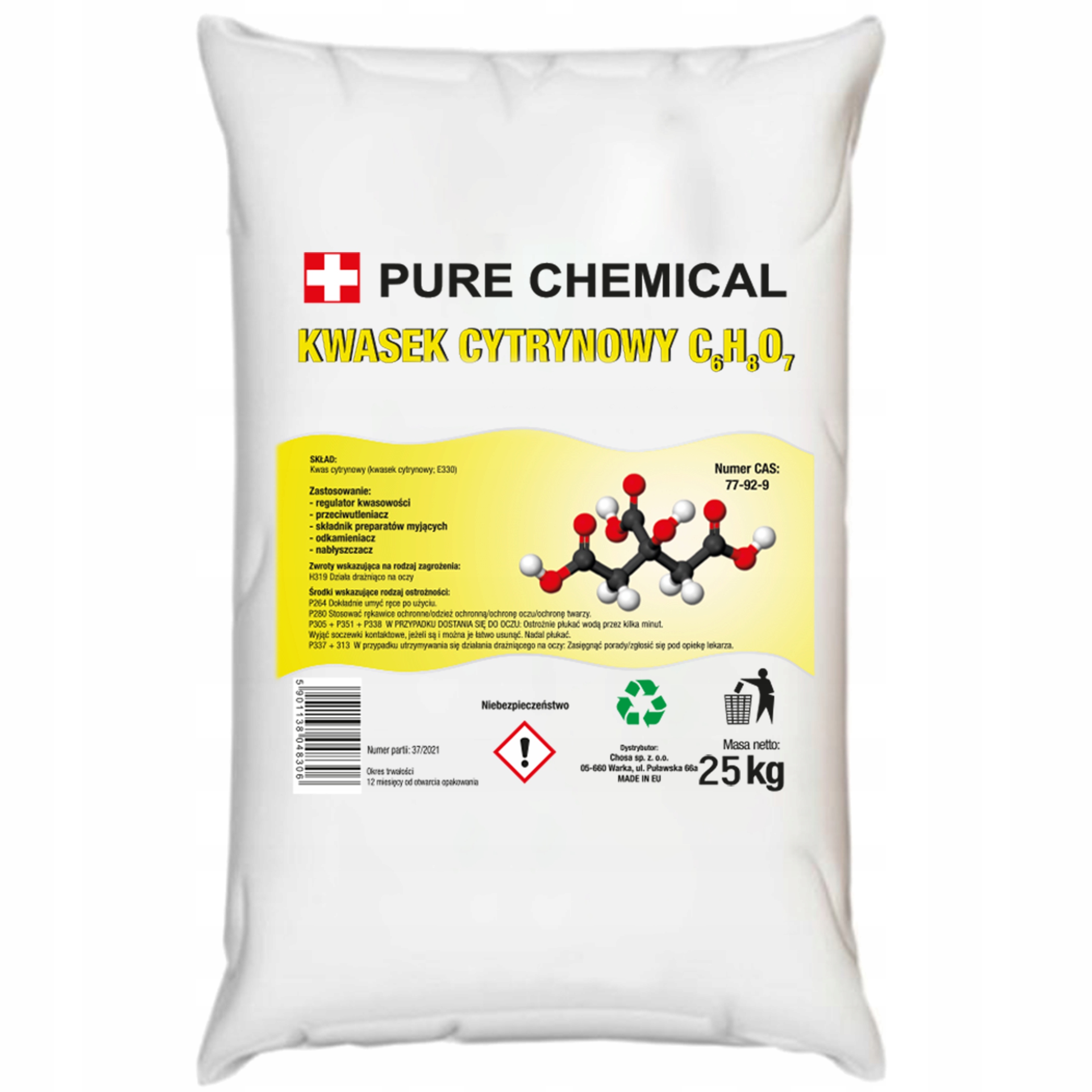 Kwas Kwasek Cytrynowy E330 25kg 25000g