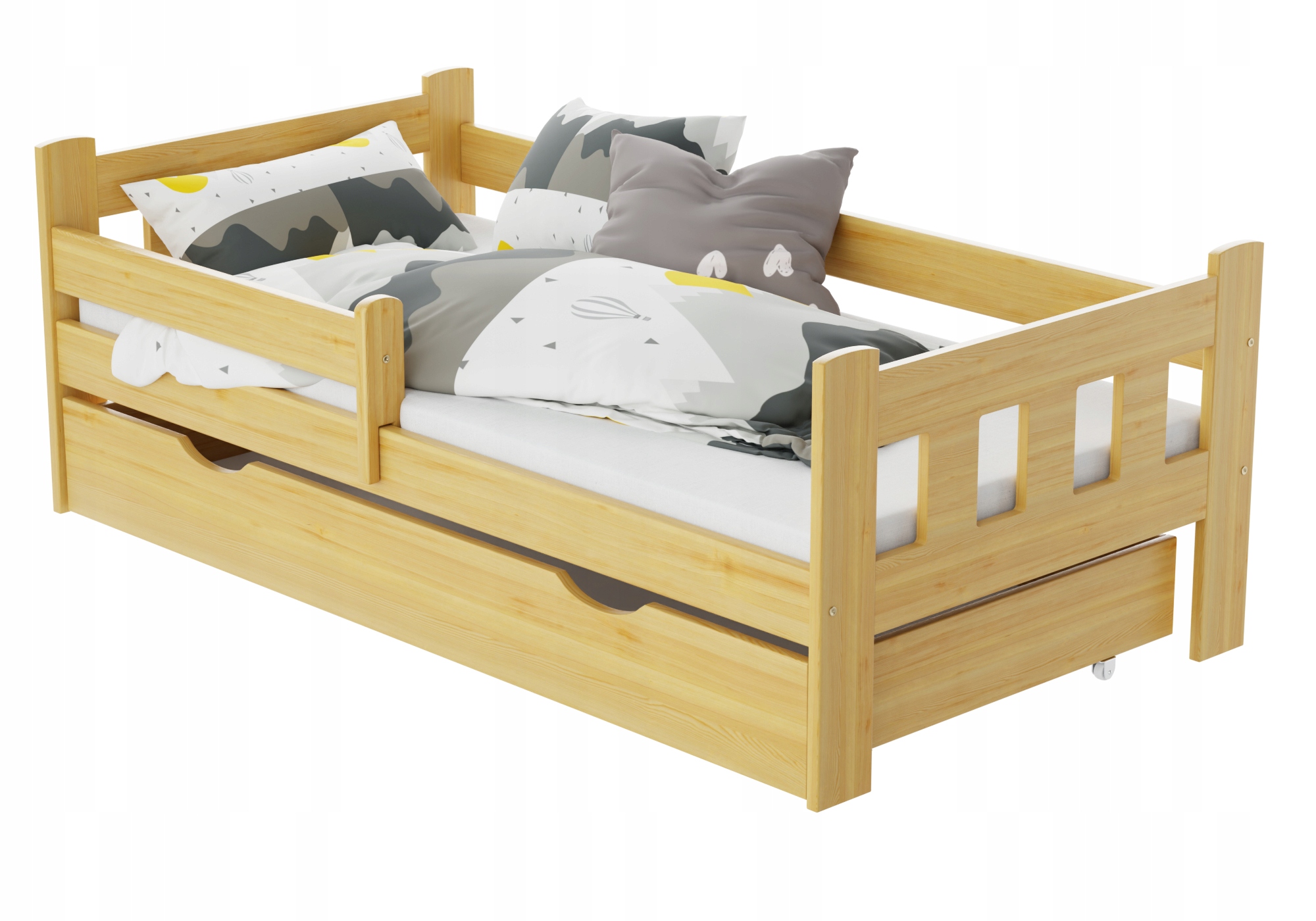 Postýlka 80X140 Dřevěná Postel Kacperek Borovice Zábradlí Rošt