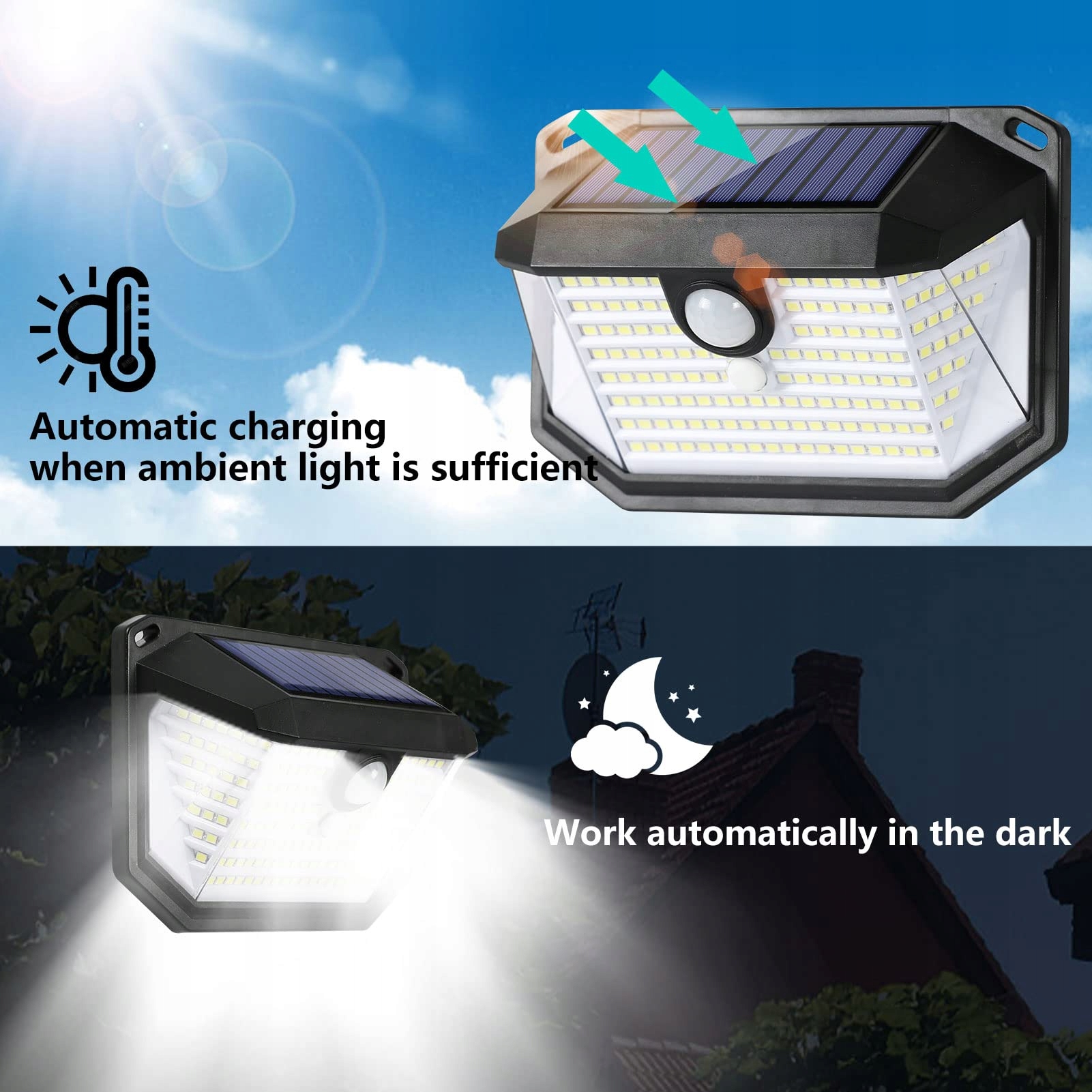 Lampa Solarna LED Z Czujnikiem Ruchu Zewnętrzna IP65 Czarna 2 Szt EAGEEN — miniatura 2