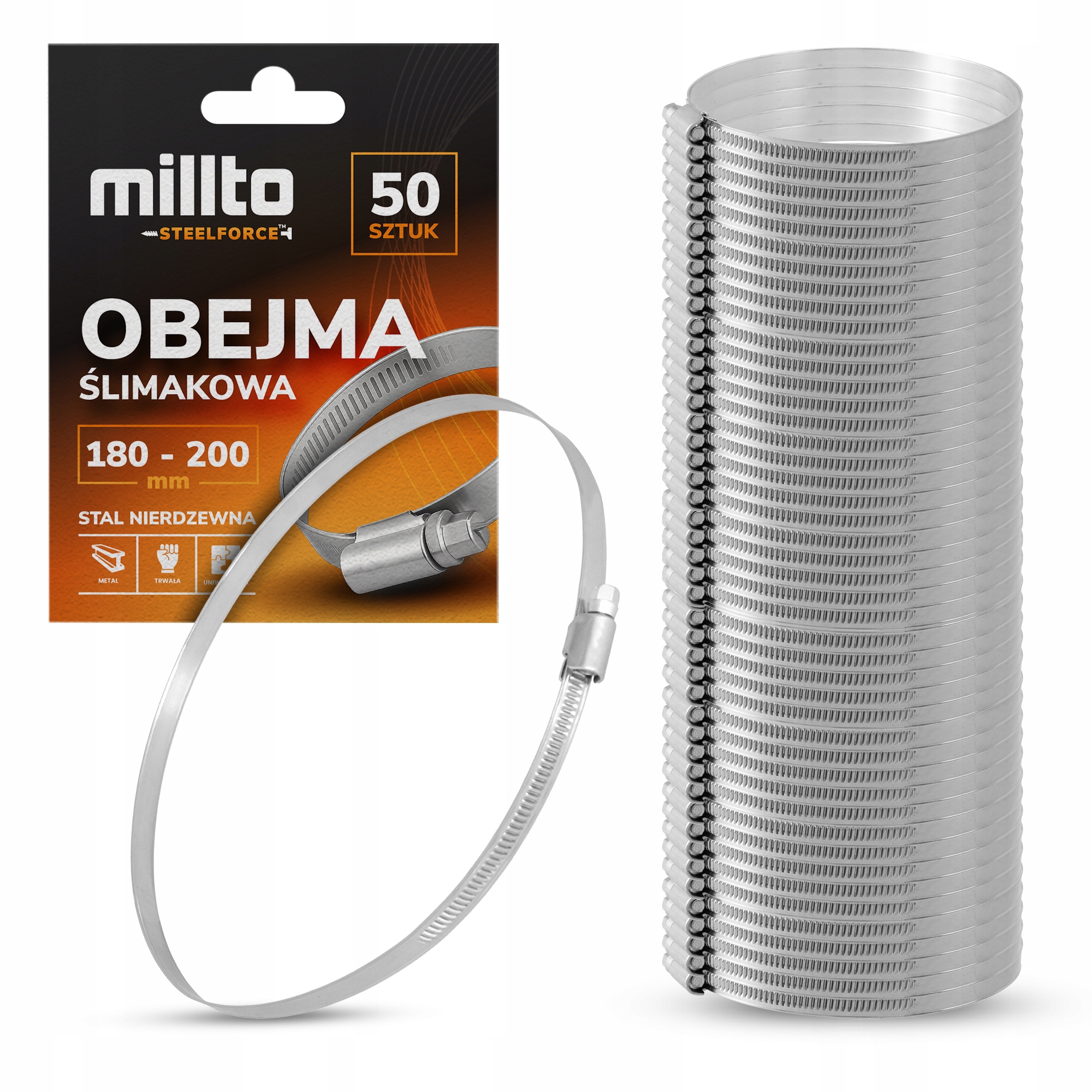 50x Opaska Zaciskowa Metalowa 180-200 Cybant Obejma Ślimakowa Skręcana Nq-m