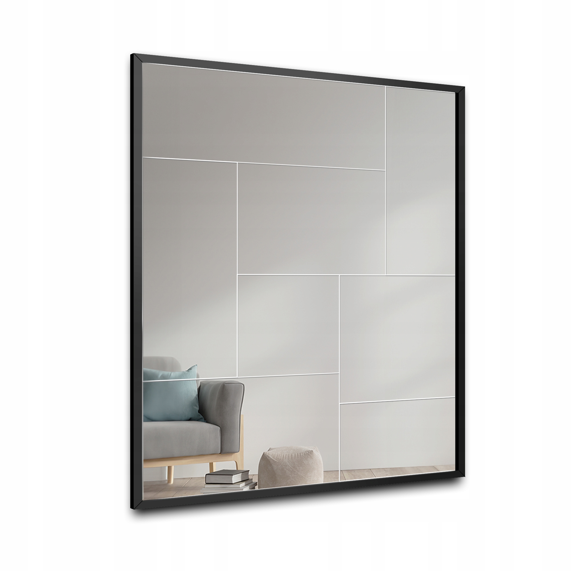 Zrcadlo Tetris moderní zrcadlo ze zrcadel v černém dřevěném rámu 70x170