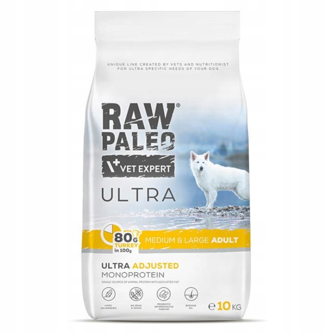 Levně Raw Paleo Ultra Medium Large Adult 10kg Suché Krmivo s krůtím masem pro psa
