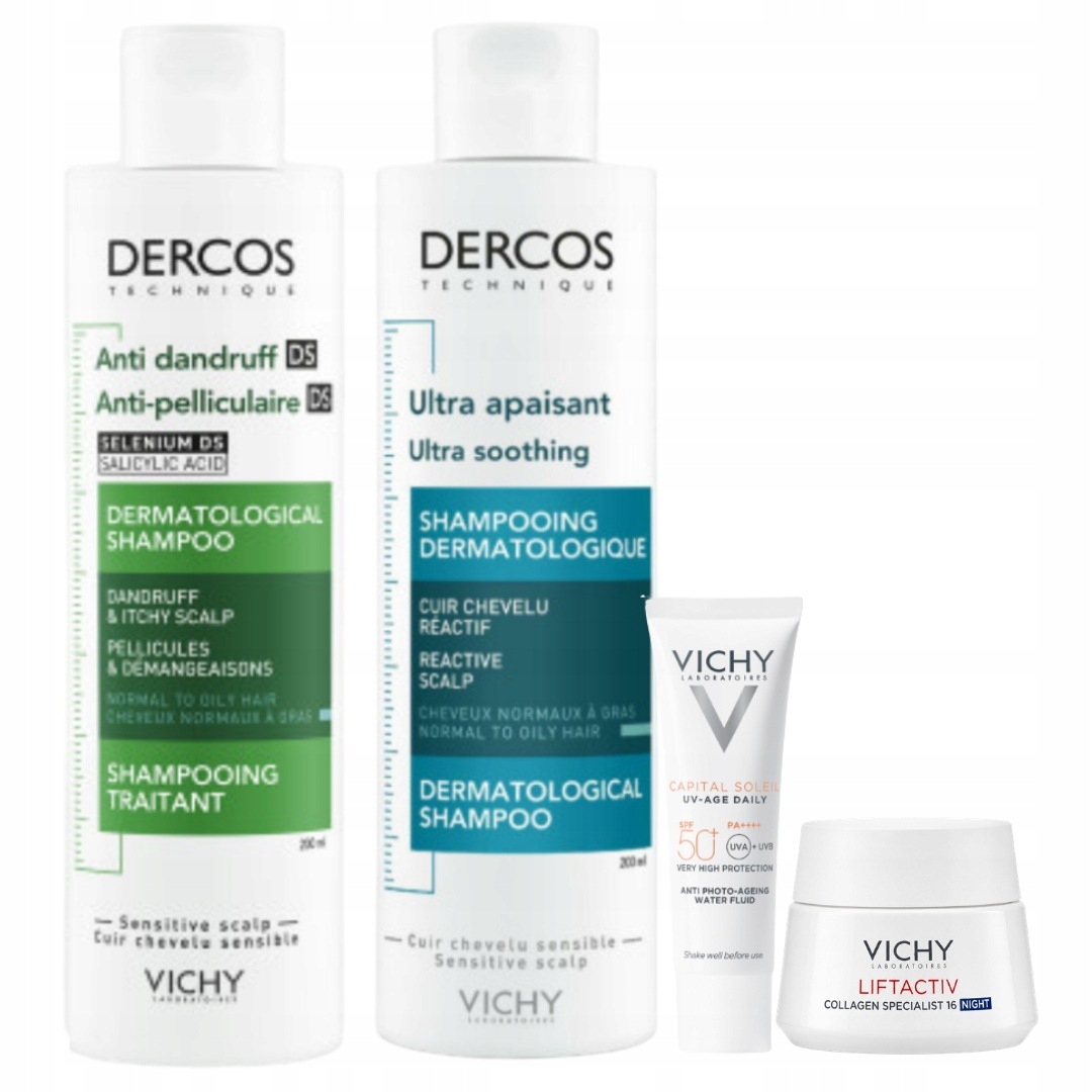 Zestaw szampon do włosów Vichy Dercos 2x200ml przeciwłupieżowy +ultrakojący