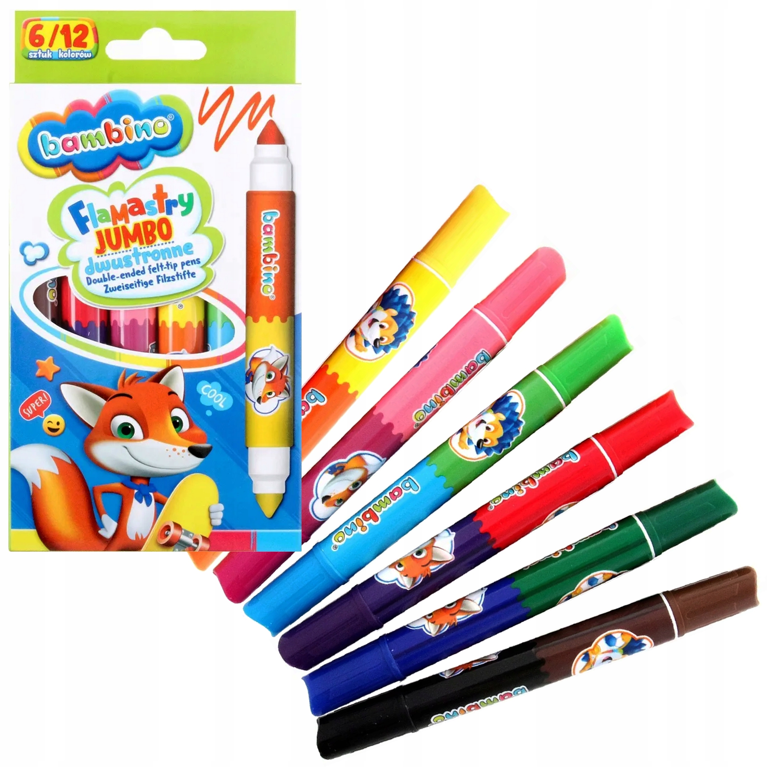 

Flamastry Pisaki Dwustronne Jumbo 12 Kol. Bambino