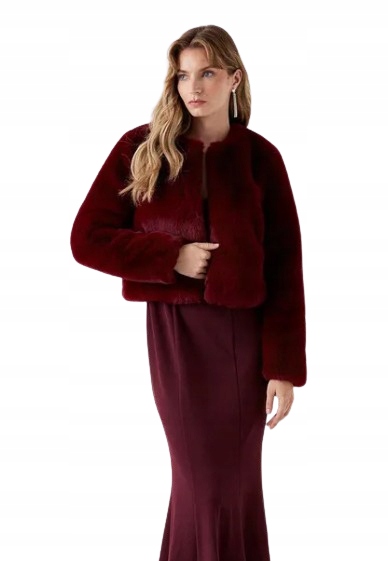 Coast Krátká Kožešinová Bunda Bordó S Dlouhým Rukávem 36 Hkd