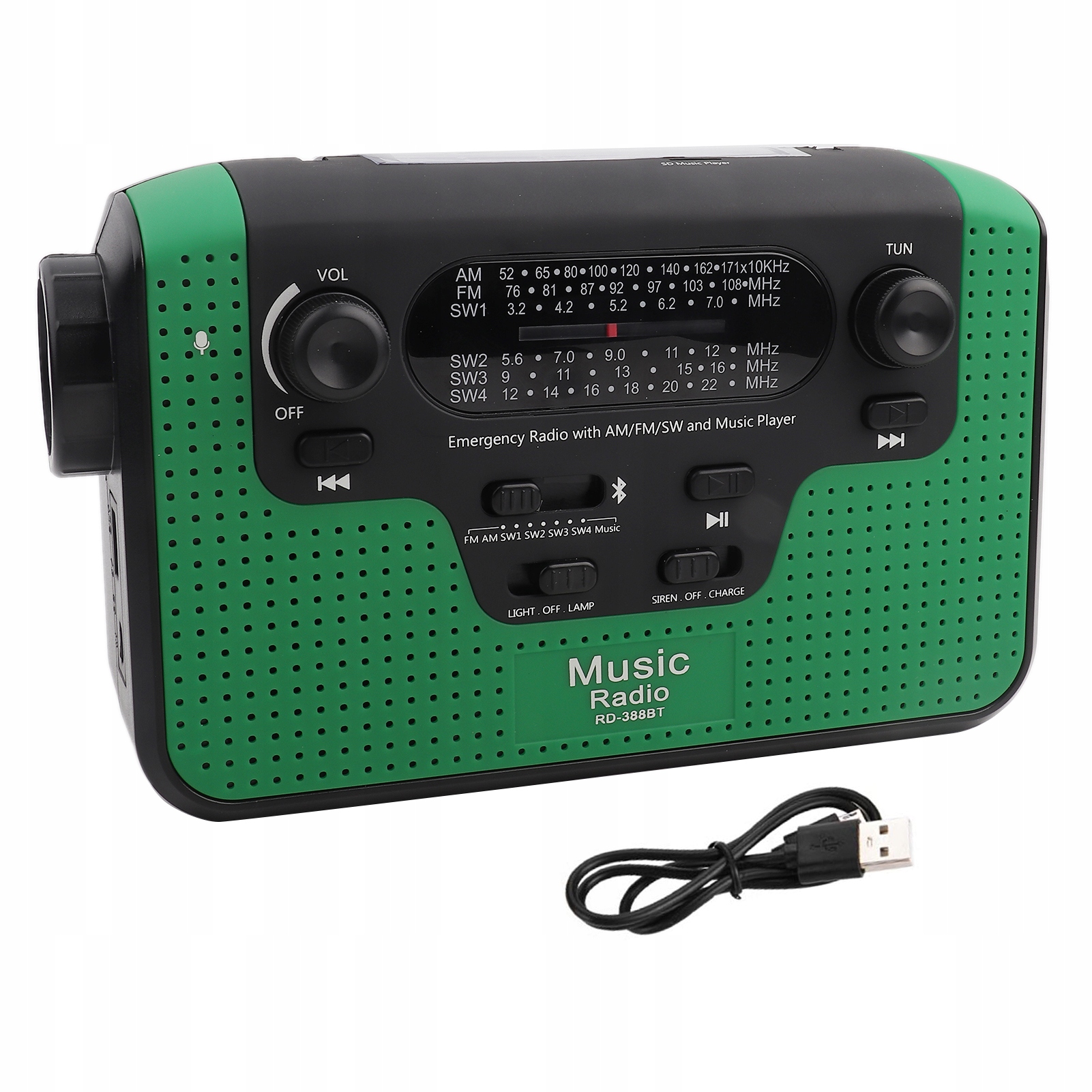 RADIO FM AM SW NA DYNAMO KORBKĘ SOLARNE POWERBANK LATARKA SURVIVALOWE GREEN