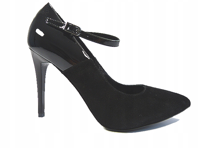 černé lakované a semišové klasické zapínací lodičky na podpatku Sala 36