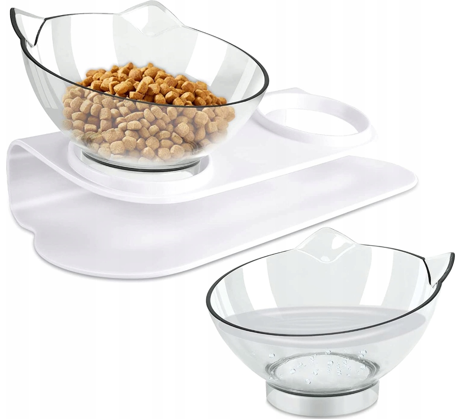 Levně Misky Pro Kočky Psa Dvojitá Průhledná Miska Na Stojanu x 2