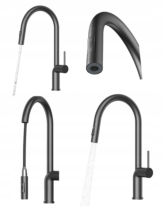 Kuchynská batéria Gun Grey s výsuvným výtokom do umývadla, vysoká, Oxi