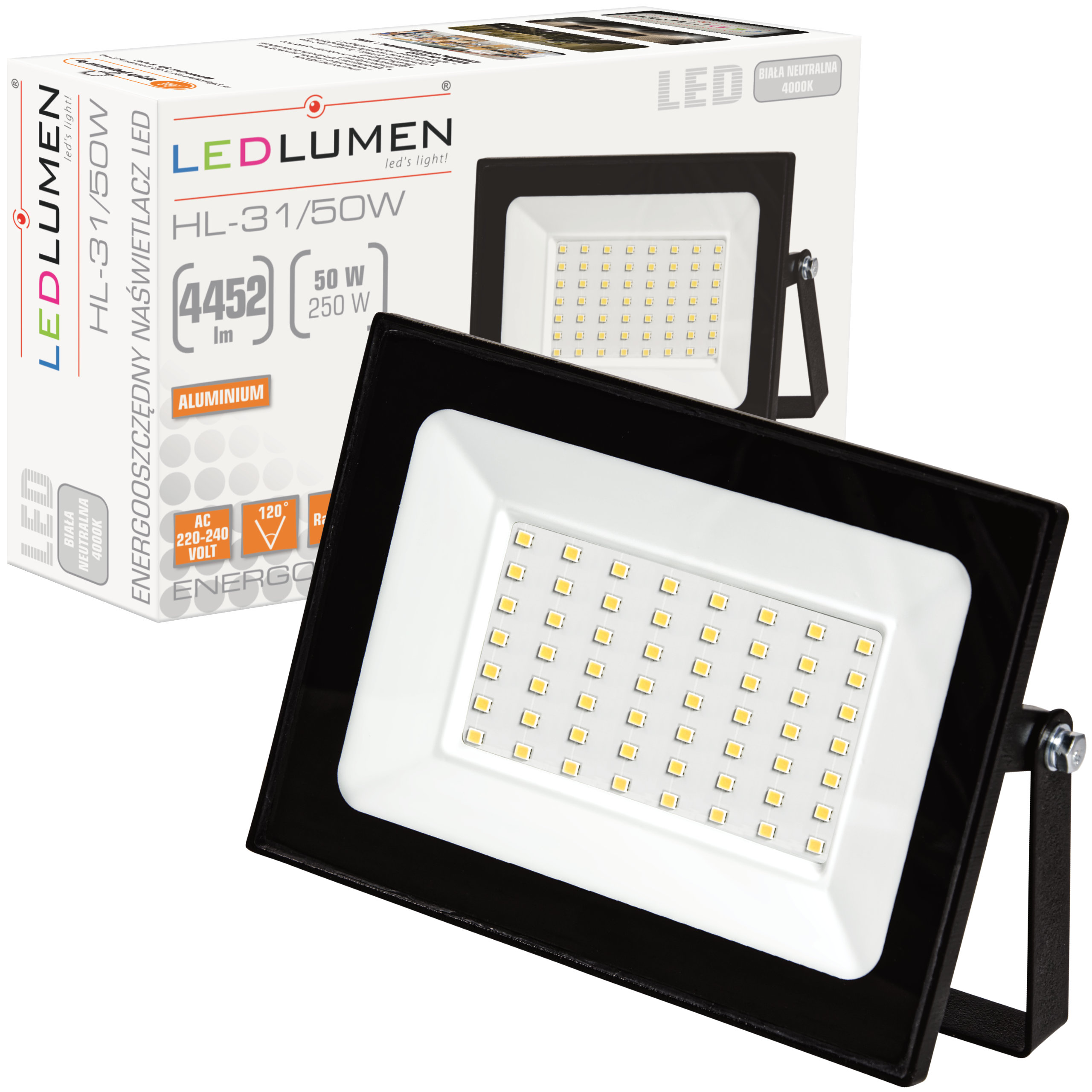 

Naświetlacz Halogen Lampa Slim Led 50W=250W 4452lm