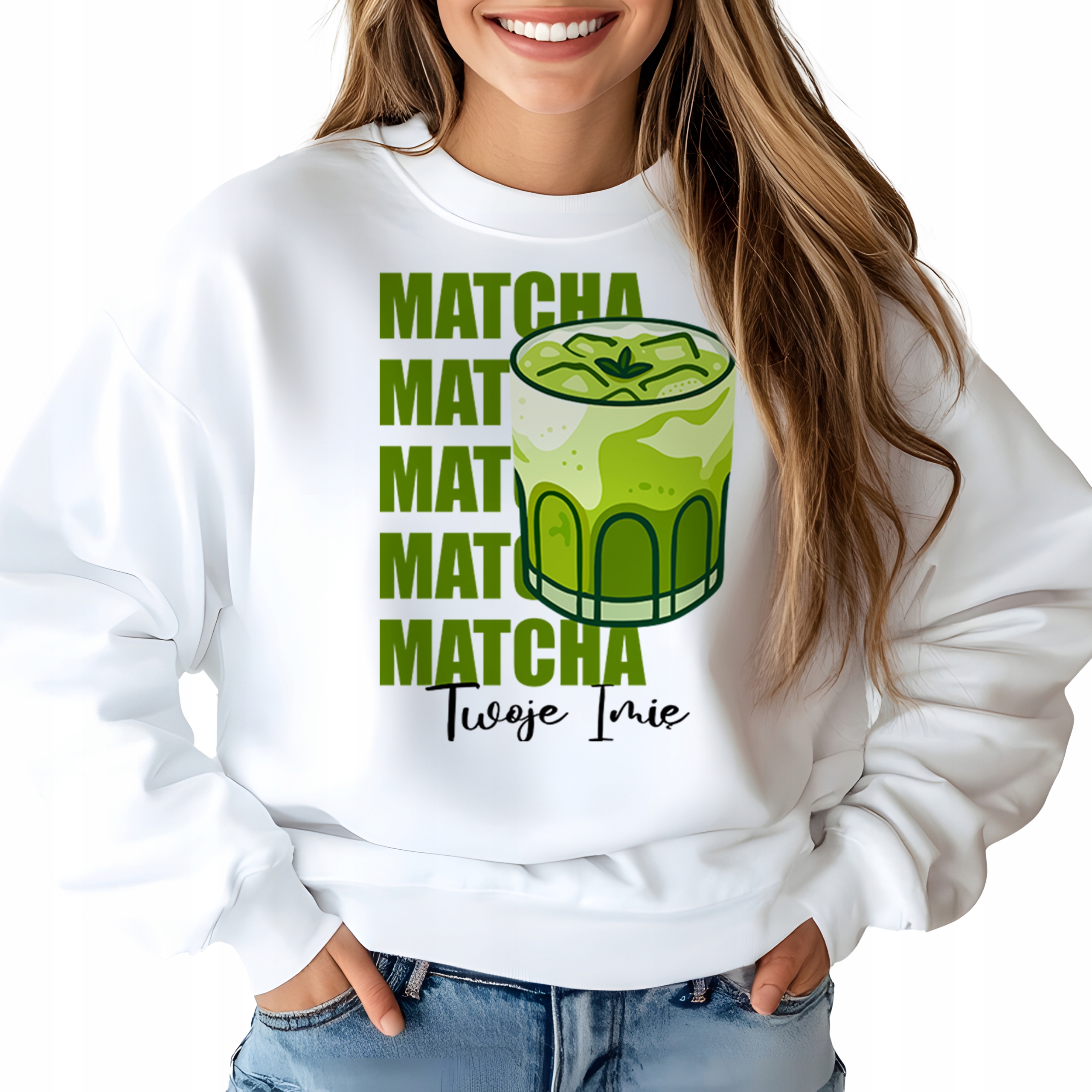Mikina Bílá pro milovnici zeleného čaje Matcha Matcha Jméno S