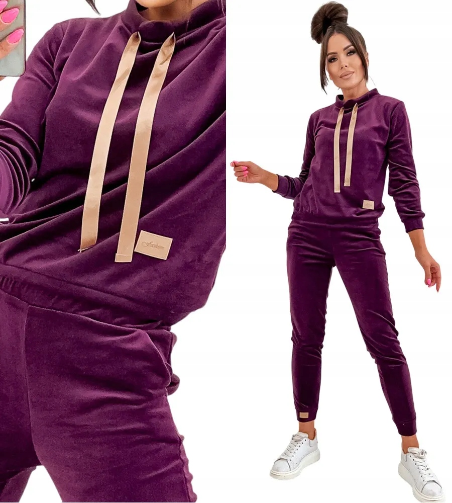 Dámský Teplákovka Velurový komplet bez kapuce XL 42 Bordová barva