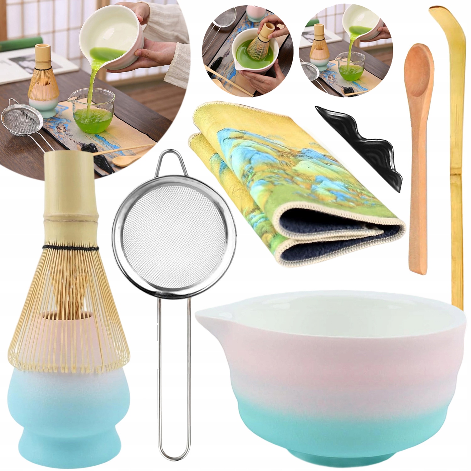 Levně Bambusový Dárková Sada Na Čaj Matchy Chashaku Šlehací Metla 8 Ks