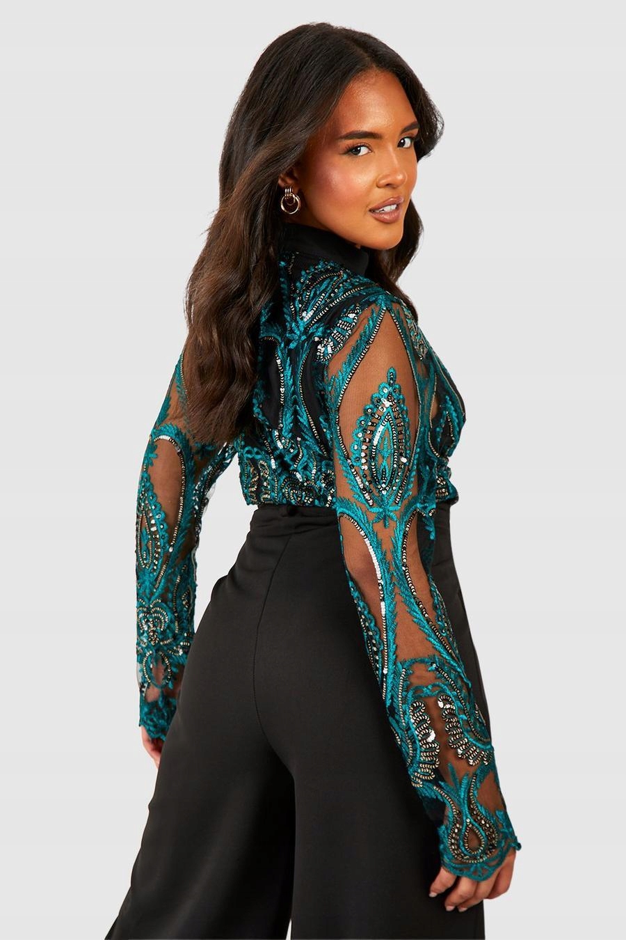 1H3B79 A02 BOOHOO PLUS CZARNO-ZIELONE ZDOBIONE HAFTOWANE BODY 7XL Rozmiar 7XL (54)