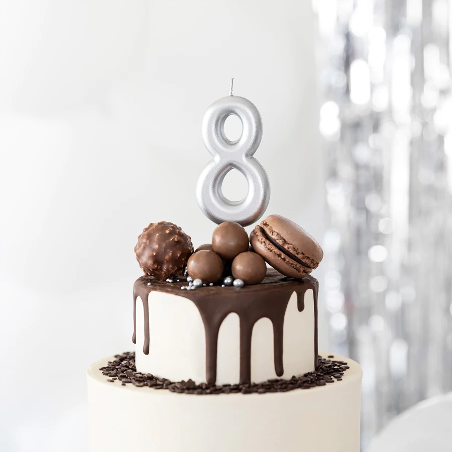 ŚWIECZKI URODZINOWE NA TORT 80 OSIEMDZIESIĄTKA CYFRY DŁUGIE SREBRNE EAN (GTIN) 5904610111925