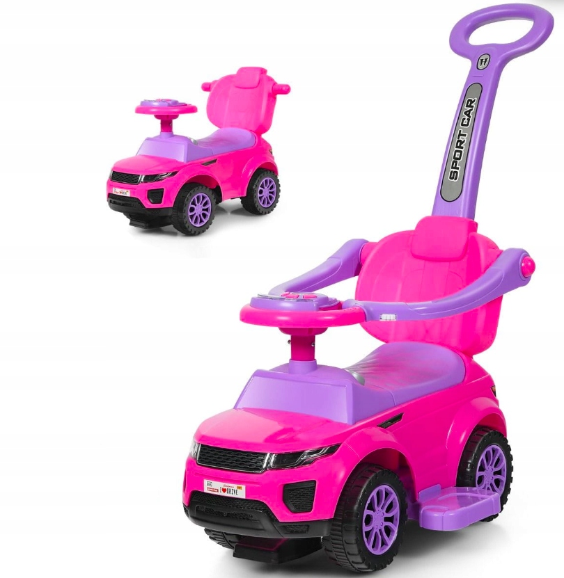 Jeździk dla dzieci 3w1 różowy samochód z uchwytem do prowadzenia 12-36m