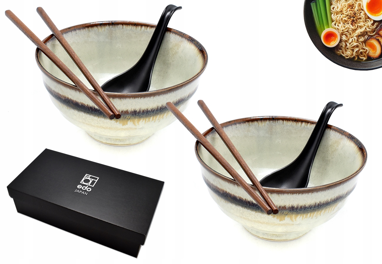 Sada 2 misek s lžícemi a paličkami Udon Wasabi 800 ml Box