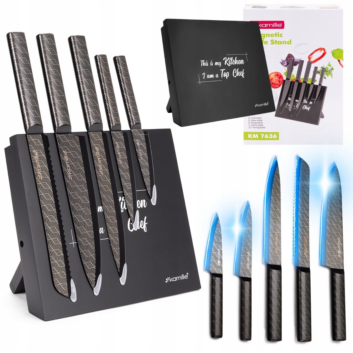 Nože Sada 5 Nožů Kamille Magnetický Stojan