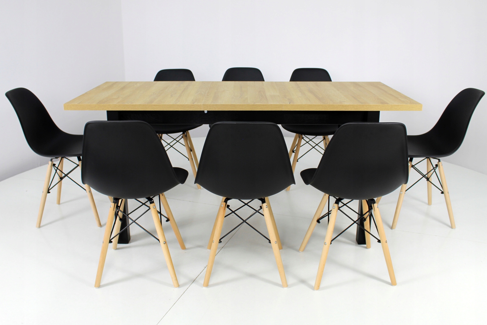 Duży Skandynawski zestaw stół + 8 czarnych krzeseł Kod producenta SL + MD-1
