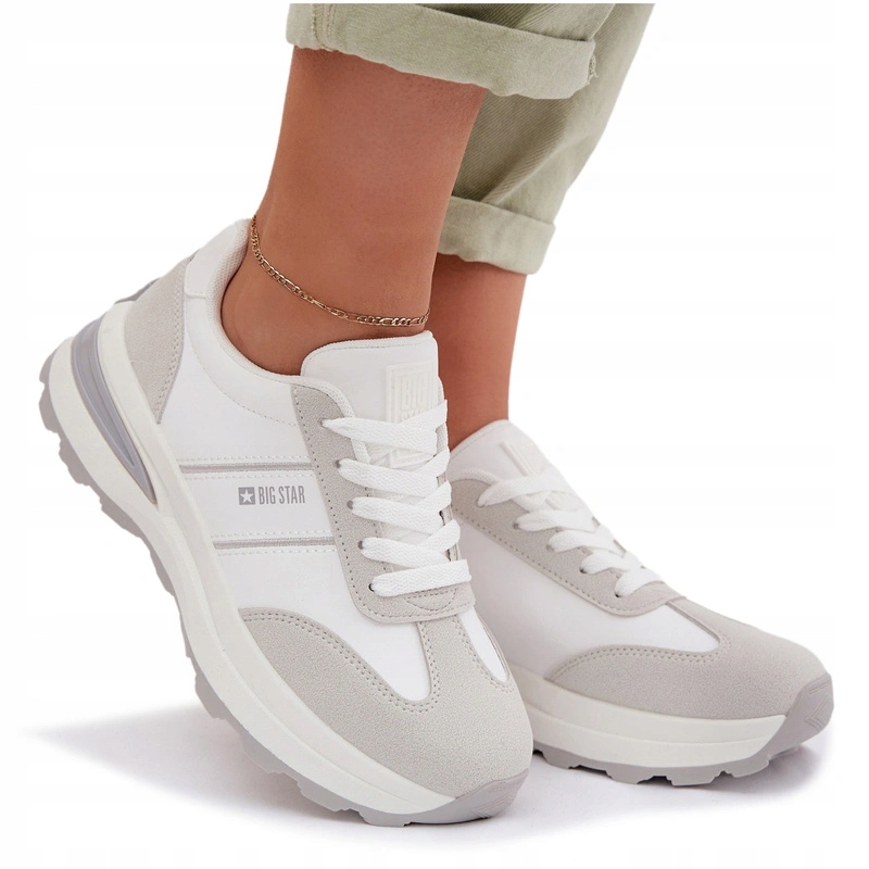Buty Sportowe Sneakersy Damskie Big Star Hi-poly System Biało-szare 39