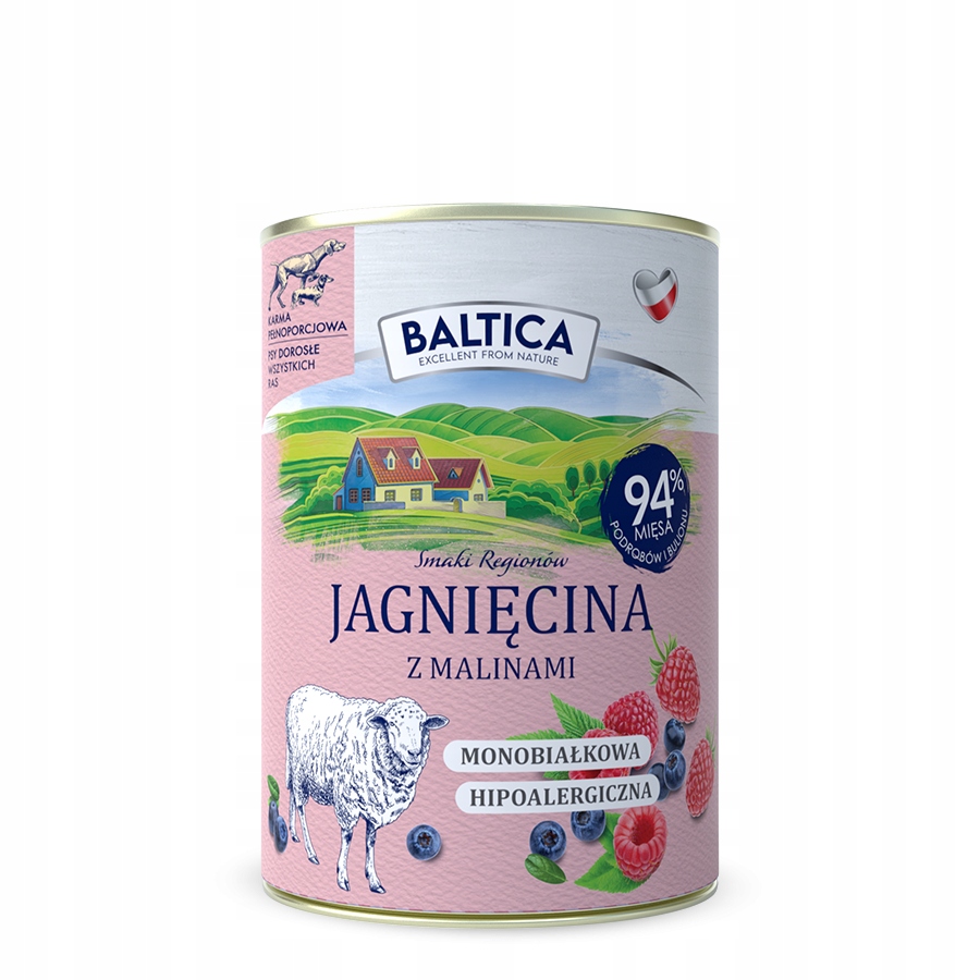 Pakiet Baltica mokra karma dla psa jagnięcina z malinami 12x400g