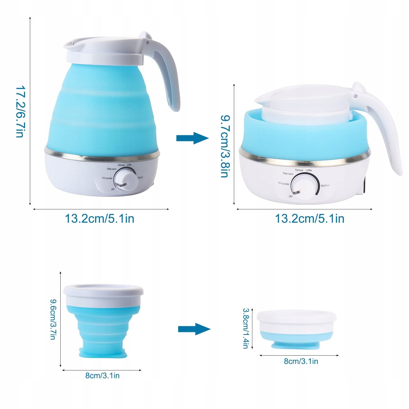 SKŁADANY CZAJNIK, MAŁY CZAJNIK PODRÓŻNY,NA KEMPING Kolor dominujący niebieski