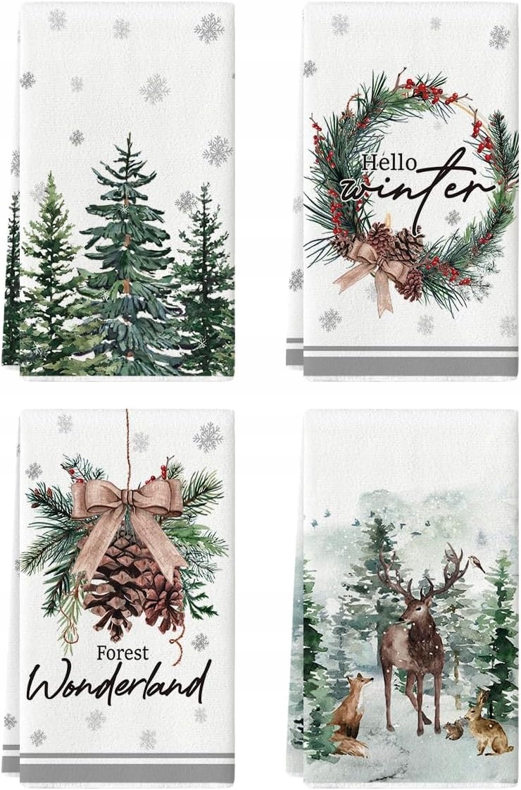 Vánoční Kuchyňské Ručníky 42 × 65 CM Savé A Měkké – 4 Kusy