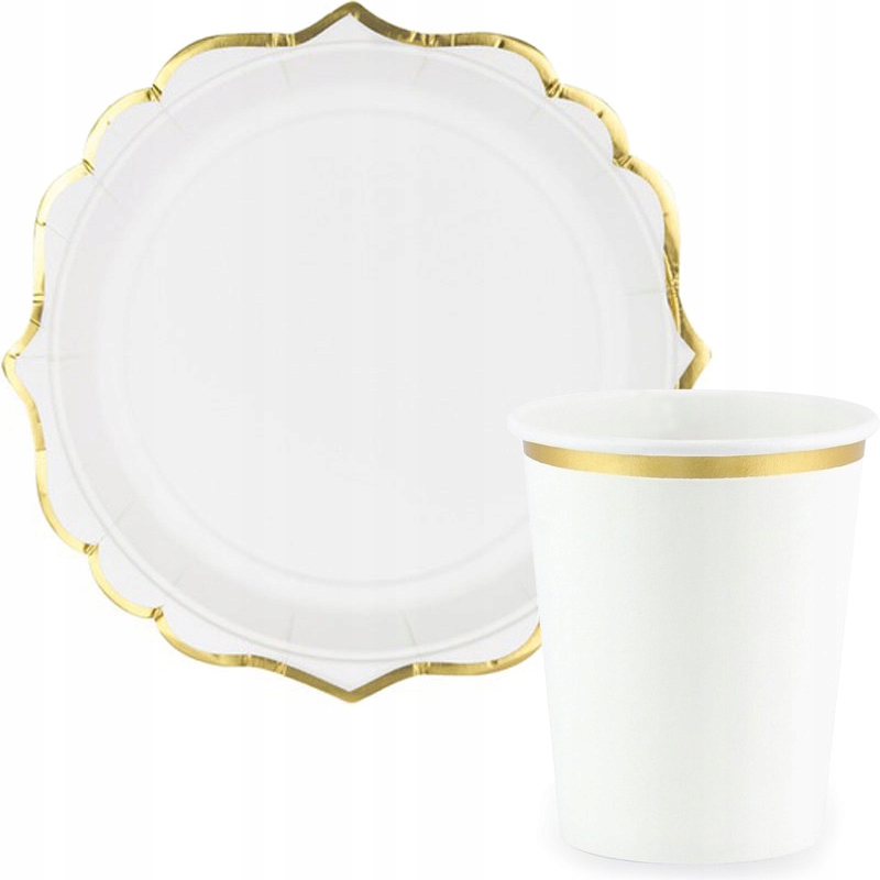 Kubeczki papierowe BIAŁE ZŁOTE chrzest roczek urodziny party 6szt Kolor biały