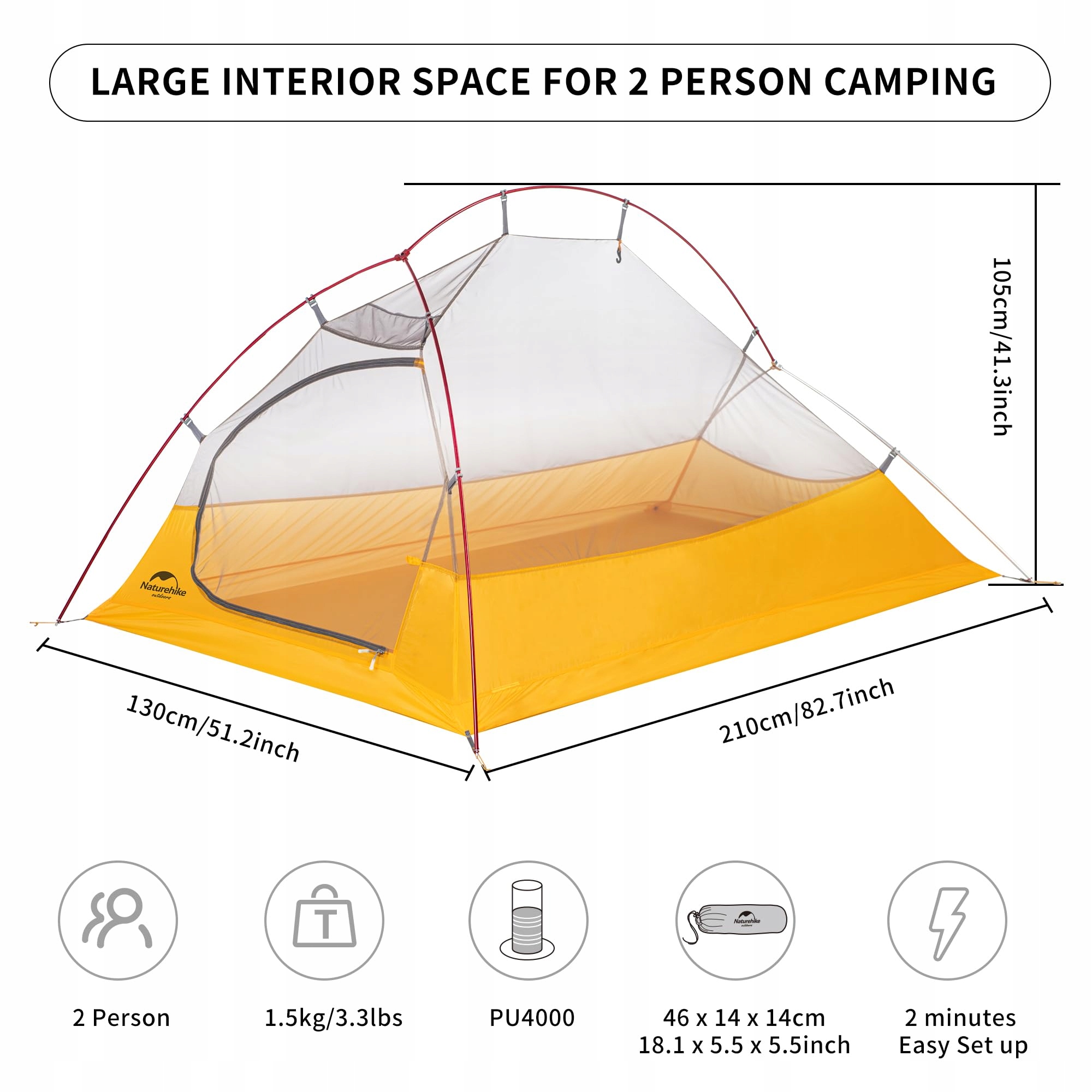 NATUREHIKE Cloud Up 2 Namiot Ultralekki 2 Osoby 3-4 Sezony Camping — miniatura 2