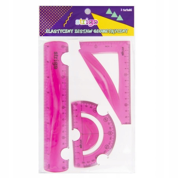 ZESTAW GEOMETRYCZNY linijka ekierka kątomierz 3el