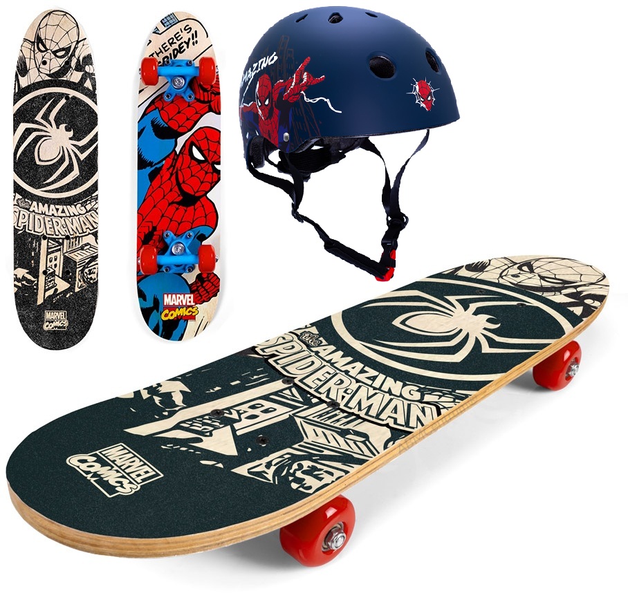 Deskorolka drewniana 61cm Kask orzeszek 52-56 cm rozmiar M Spiderman