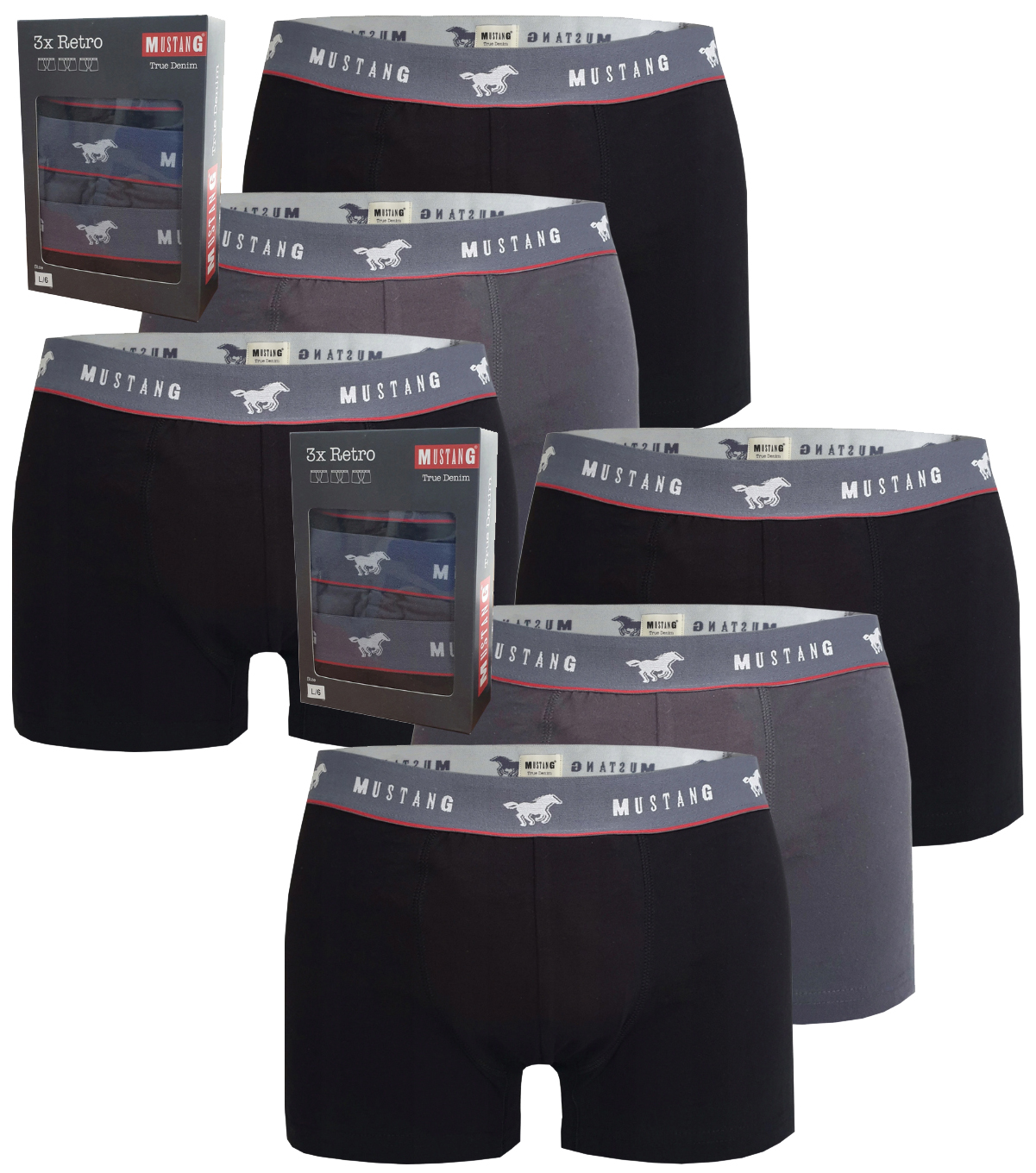 

2 X Mustang Bokserki Męskie Czarne Szare 3PAK L