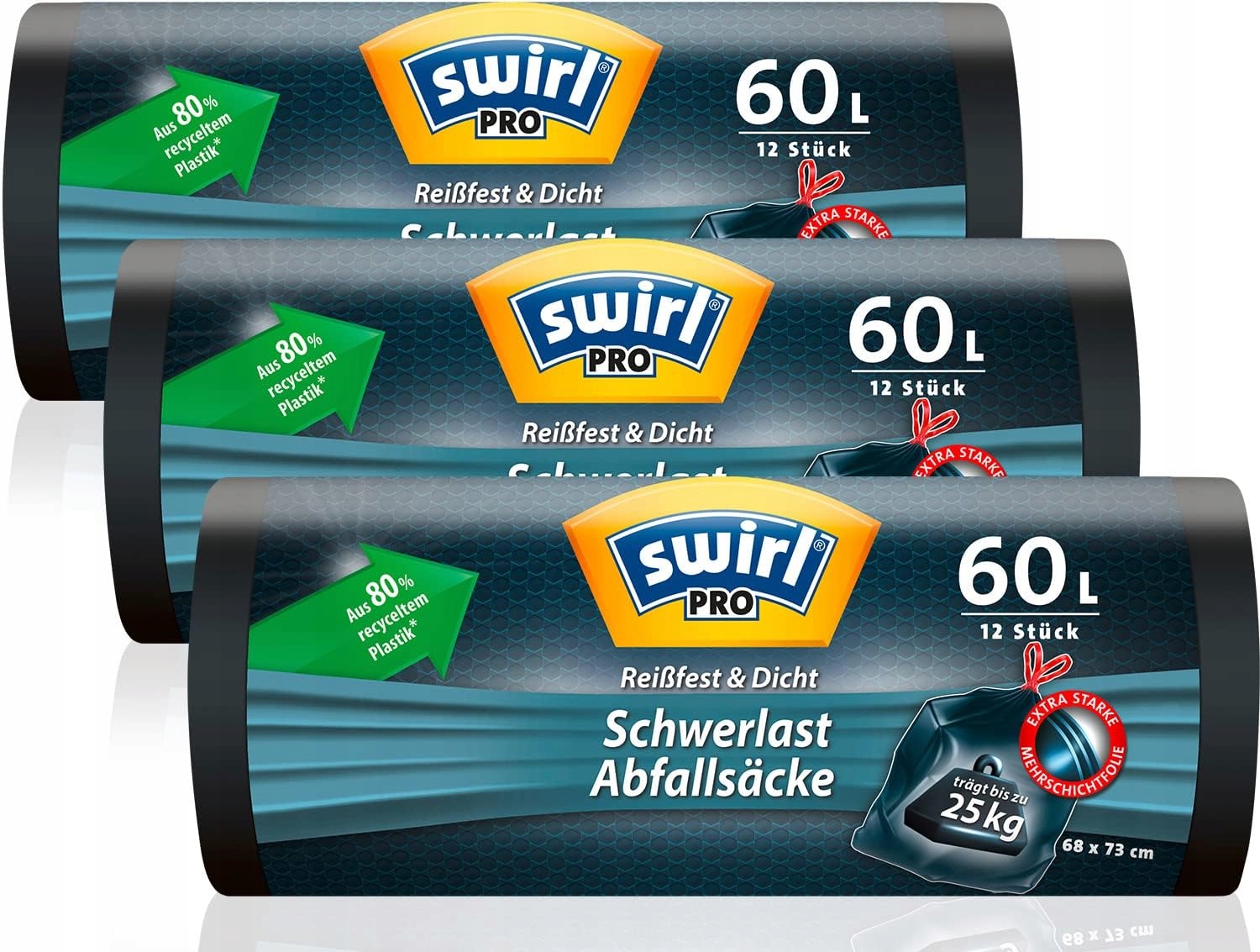 Levně Swirl Pytle na odpadky 60L 36 kusů, černé, pro vysoké recyklované zatížení