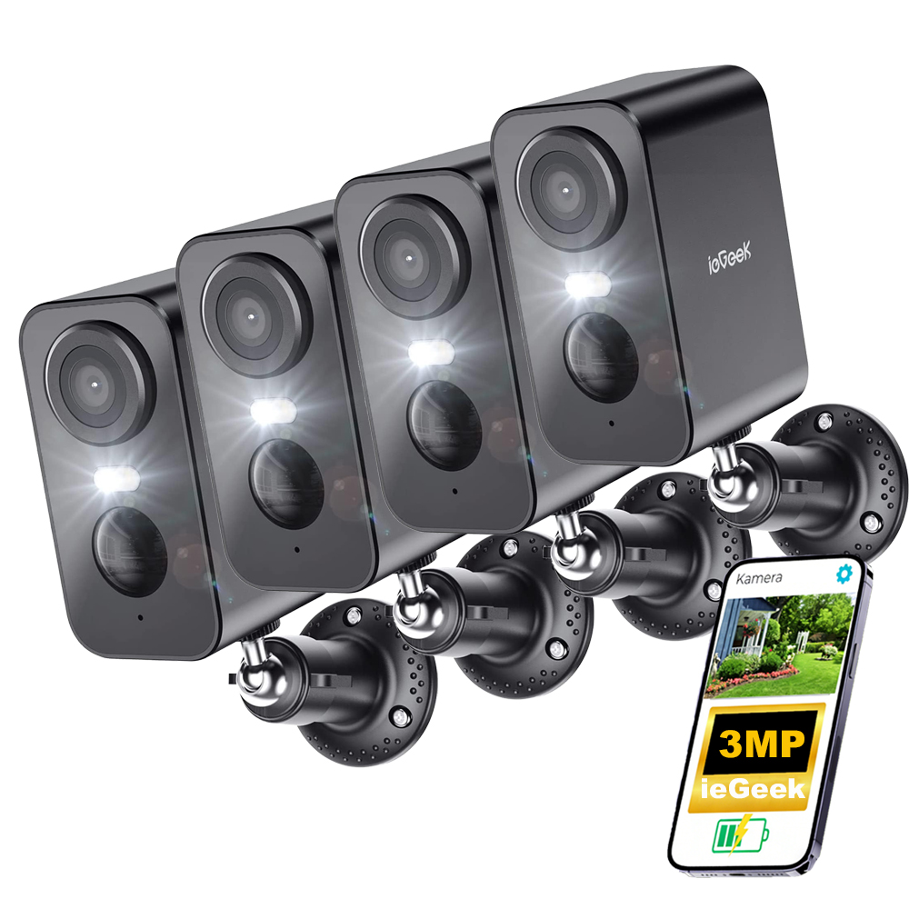 4 kusy Wifi kamera 3Mp 2K na baterie s bezdrátovým barevným nočním viděním