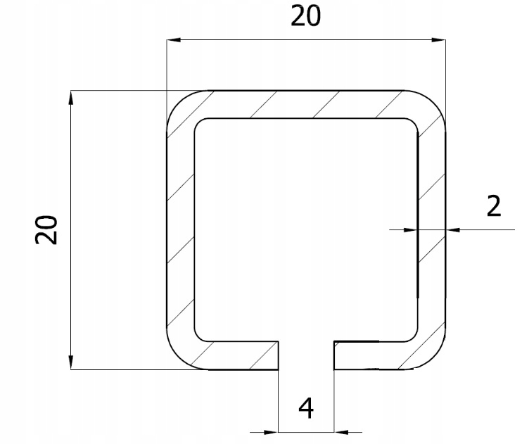 (1m) surowa szyna drzwi 20x20x2 mm podwieszany Marka inna
