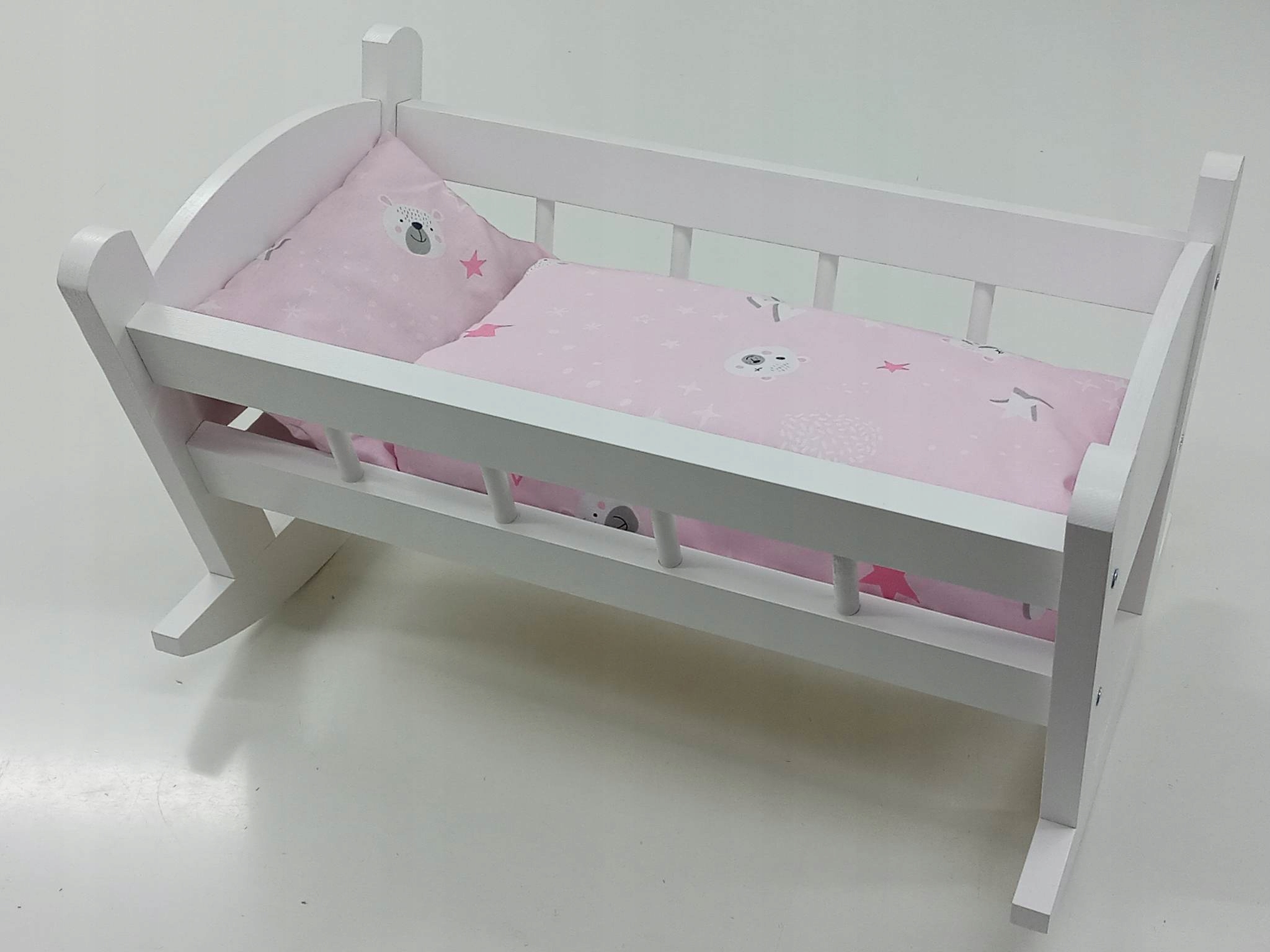 KOŁYSKA DLA LALEK BIAŁA + POŚCIEL Z MATERACEM