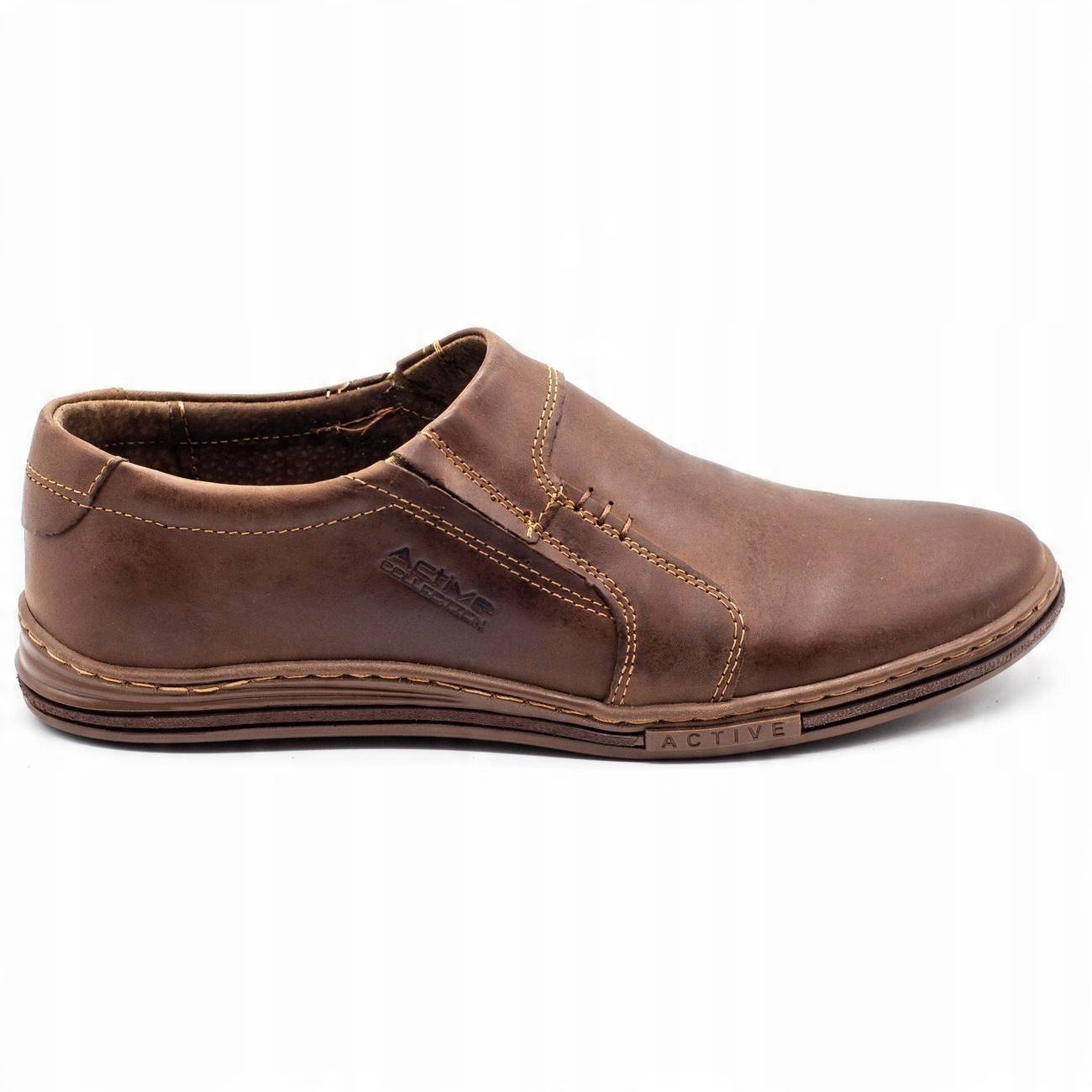

Buty Męskie Skóra 100% Slip On 334 Brąz 41