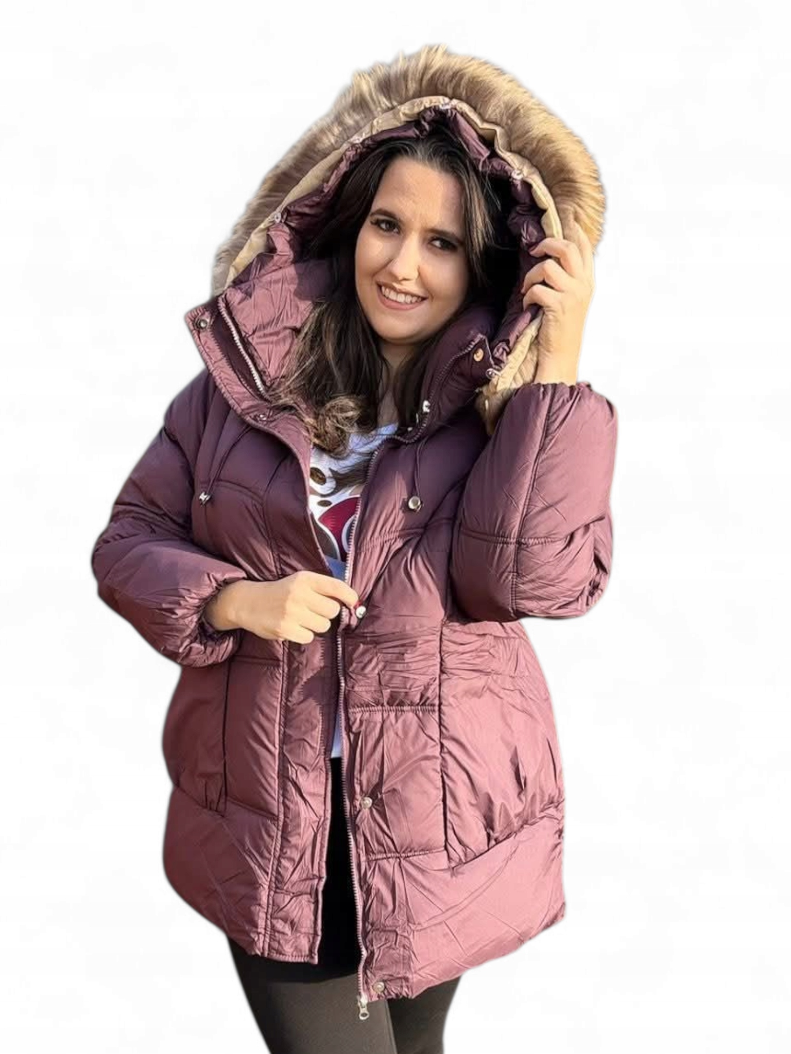 Prošívaná bunda s kapucí, vínová plus size, velikost 3XL