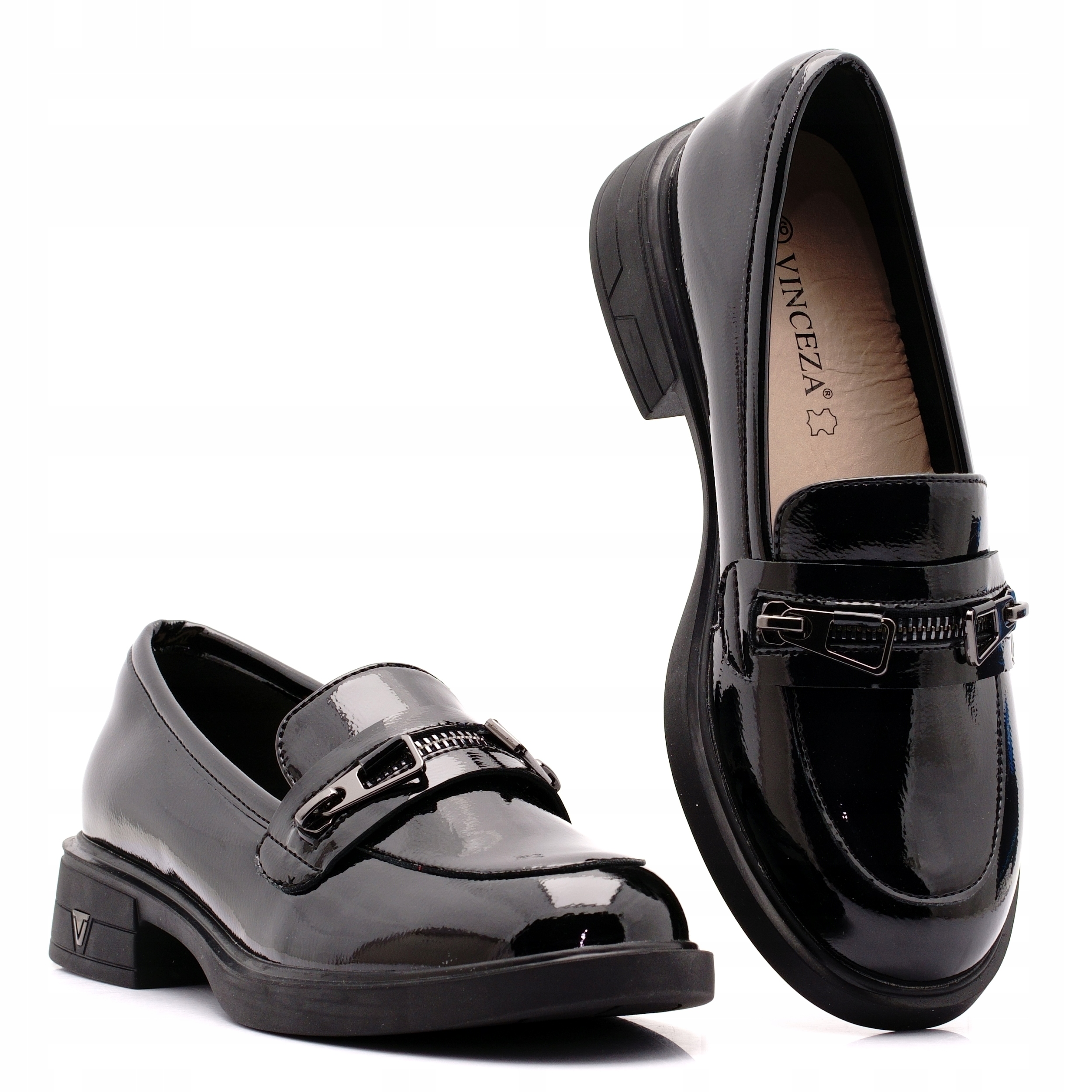 Vinceza Buty Damskie Mokasyny Półbuty Lordsy Skórzane Czarne 39965 40