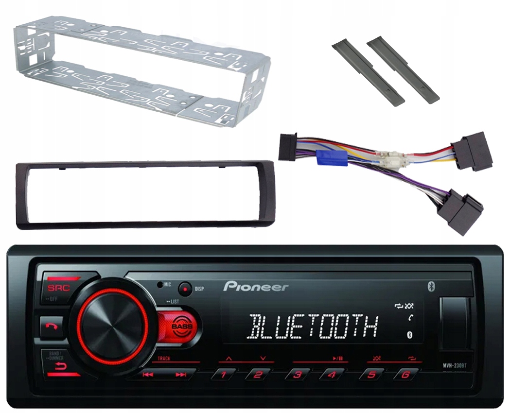 Radio Samochodowe Pioneer Ramka Kieszeń Kostka Klucze Bluetooth Czerwone