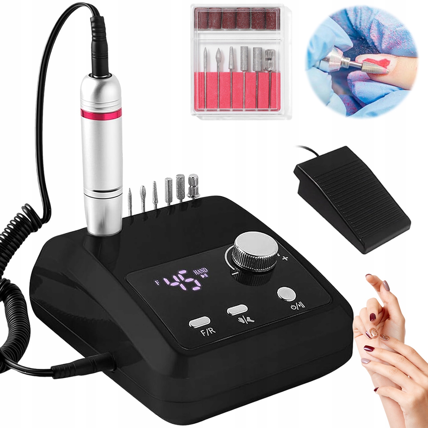 Bruska Na Manikúru 45000RPM Regulace Rychlosti LCD Pedál Sada